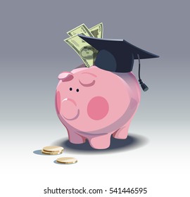Piggy bank and stack of coins. Saving for education. vector illustration .eps10
