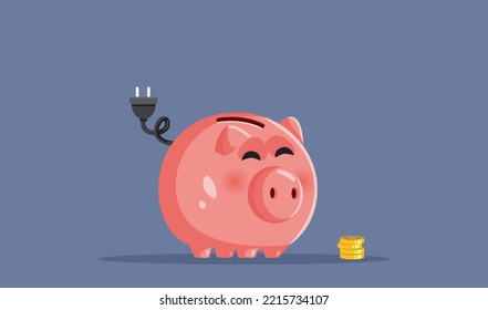 
Piggy Bank Suffering During Energy Crisis Vector Cartoon illustration. Conceptual drawing of power and money saving during recession 
