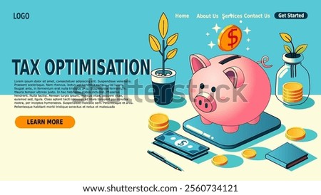 Piggy bank for Tax Optimisation, vector art, simple, minimalist