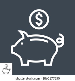 Piggy Bank Thin Line Vektorsymbol. Flaches Symbol einzeln auf schwarzem Hintergrund. Bearbeitbare EPS-Datei. Vektorgrafik.