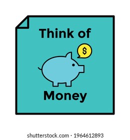 Piggy bank think of money poster Illustration. money business accounting presentation finance, flat graphic symbol Modern outline icons for mobile application and web concepts. white background.