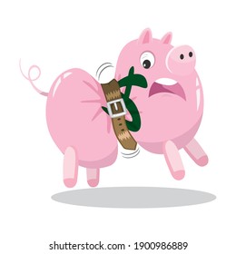 Piggy bank with tighten belt, illustration vector cartoon