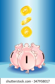 Piggy Bank Toss-Conceptual composition, three piggy bank competing for the money