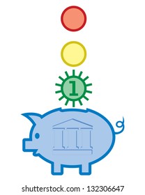 piggy bank with traffic light coins concept