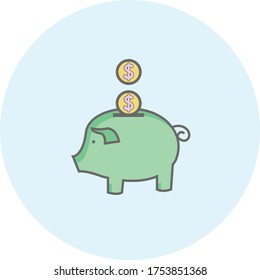 Piggy Bank. Trendy insurance icon on blue background for web and mobile graphic.