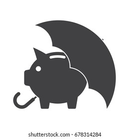 Piggy bank with umbrella concept for safe investment, finance for protection