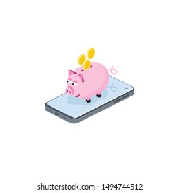 Piggy piggy bank. Vector 3d isometric, color web icons set, new flat style. Creative illustration design, idea for infographics.