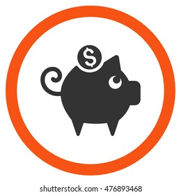 Piggy Bank vector bicolor rounded icon. Image style is a flat icon symbol inside a circle, orange and gray colors, white background.