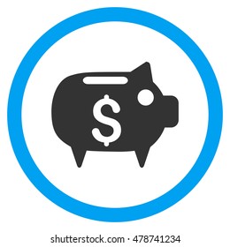 Piggy Bank vector bicolor rounded icon. Image style is a flat icon symbol inside a circle, blue and gray colors, white background.