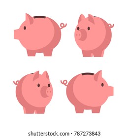 Piggy Bank. Vector Cartoon Flat Style Illustration Isolated On White.