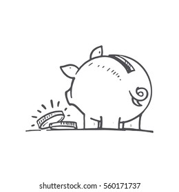 Piggy Bank, Vector Drawing By Hand, Money On The Road, Find