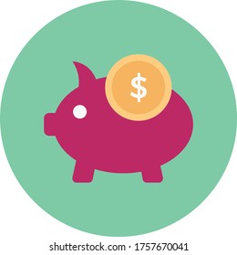 piggy bank vector flat color icon