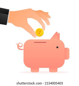Piggy Bank. Vector Flat Illustration. Courier Service Delivery.