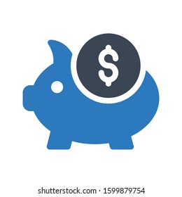 piggy bank vector glyph color icon 