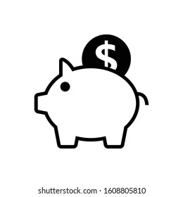 Piggy bank vector icon in black color
