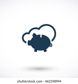 Piggy bank vector icon. Cloud pictogram. Graphic symbol for web design, logo. Isolated sign on a white background.