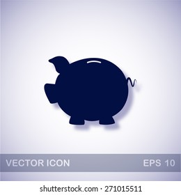 Piggy bank vector icon - dark blue illustration with blue shadow