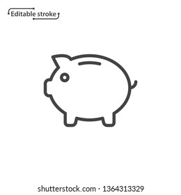 Piggy bank vector icon. Editable stroke. 