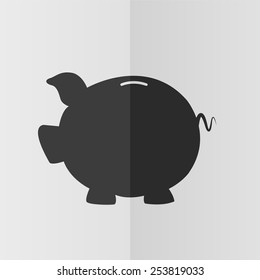 Piggy bank vector icon. Effect of folded paper. Flat design