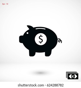 Piggy bank vector icon, flat design best vector icon
