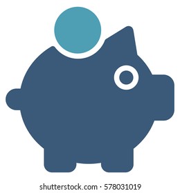 Piggy Bank vector icon. Illustration style is a flat iconic bicolor cyan and blue symbol on white background.