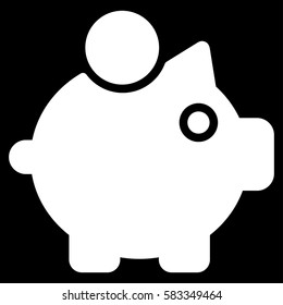 Piggy Bank vector icon. Illustration style is a flat iconic white symbol on black background.