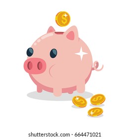 Piggy Bank Vektorsymbol. Illustration der Geldbox in Form eines landwirtschaftlichen Tieres mit Goldmünzen einzeln auf weißem Hintergrund.