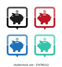 Piggy bank - vector icon; map pointer;  message bubble