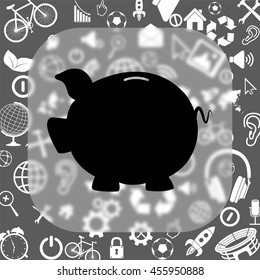 piggy bank vector icon - matte glass button on background consisting of different icons
