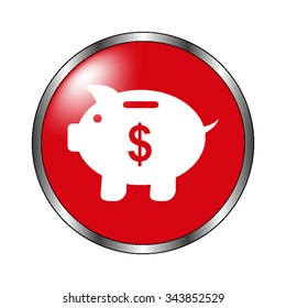 Piggy bank - vector icon on the  red button