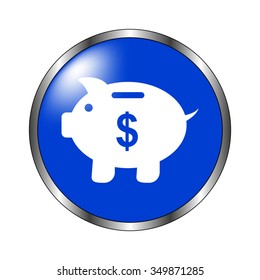 Piggy bank - vector icon on the blue button