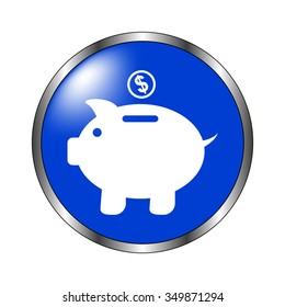 Piggy bank - vector icon on the blue button