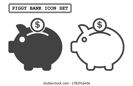 Piggy bank vector icon set.