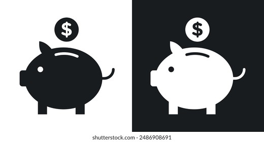 Piggy bank vector icon set in solid black and white color