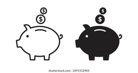 piggy bank vector icon set in black color.