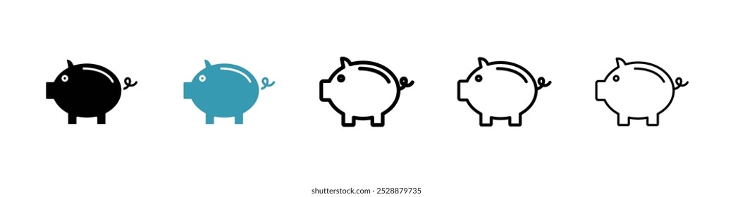 Conjunto de iconos de Vector de alcancía en colores negro y azul.