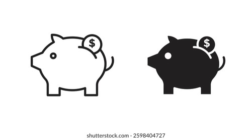 Piggy bank vector icon set in black color.