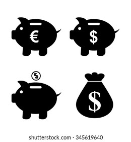 Piggy bank - vector icon, set