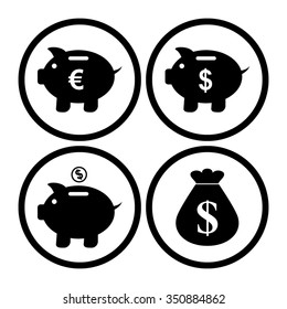 Piggy bank - vector icon, set