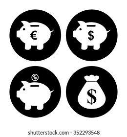 Piggy bank - vector icon, set