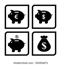 Piggy bank - vector icon, set