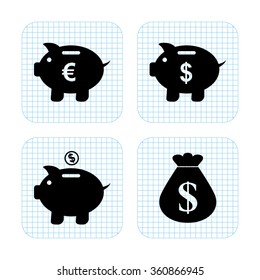 Piggy bank  - vector icon; set