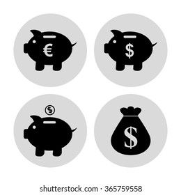 Piggy bank  - vector icon; set