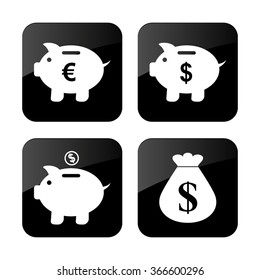 Piggy bank  - vector icon; set