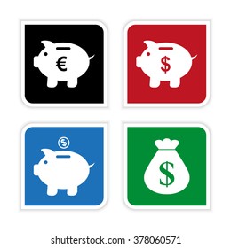 Piggy bank  - vector icon; set
