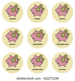  Piggy bank vector icon set 