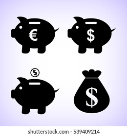 Piggy bank  - vector icon; set