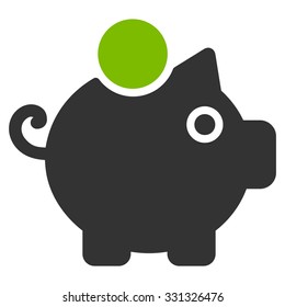 Piggy Bank vector icon. Style is flat bicolor eco green and gray symbol, rounded angles, white background.