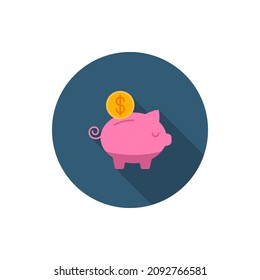 Piggy bank vector icon symbol, flat design, long shadow