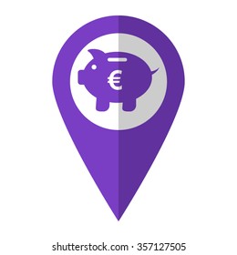 Piggy bank - vector icon;  violet map pointer